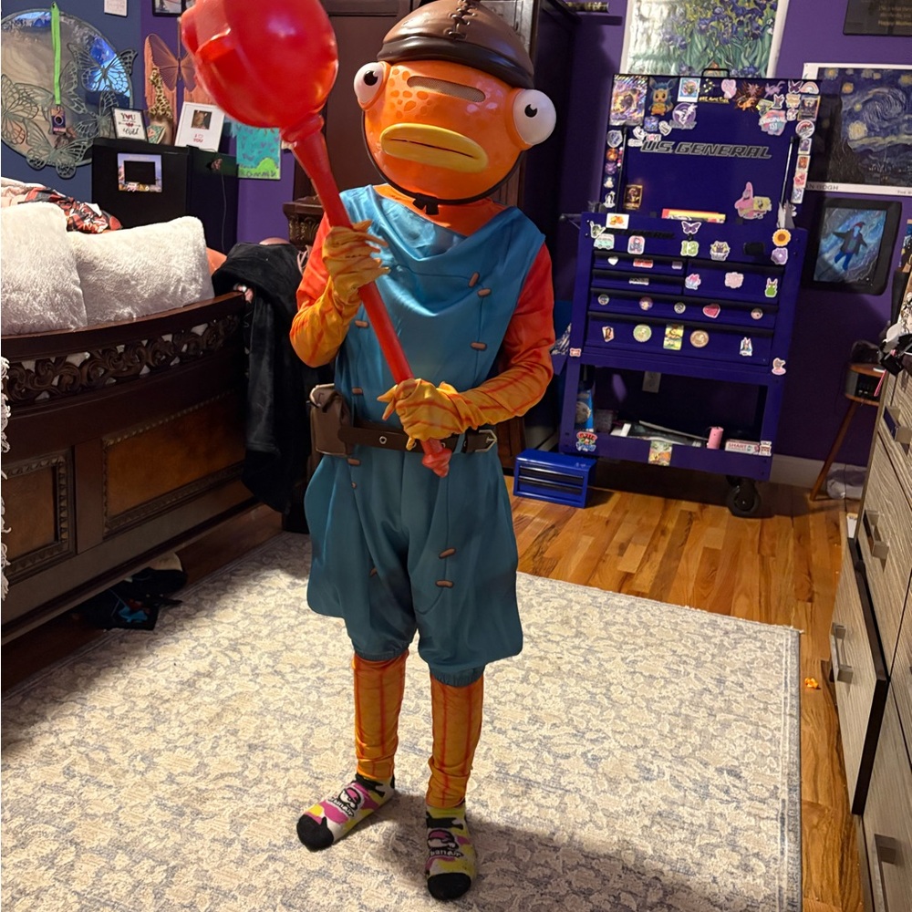 Kids Fish Costume with Helmet and Red Bat